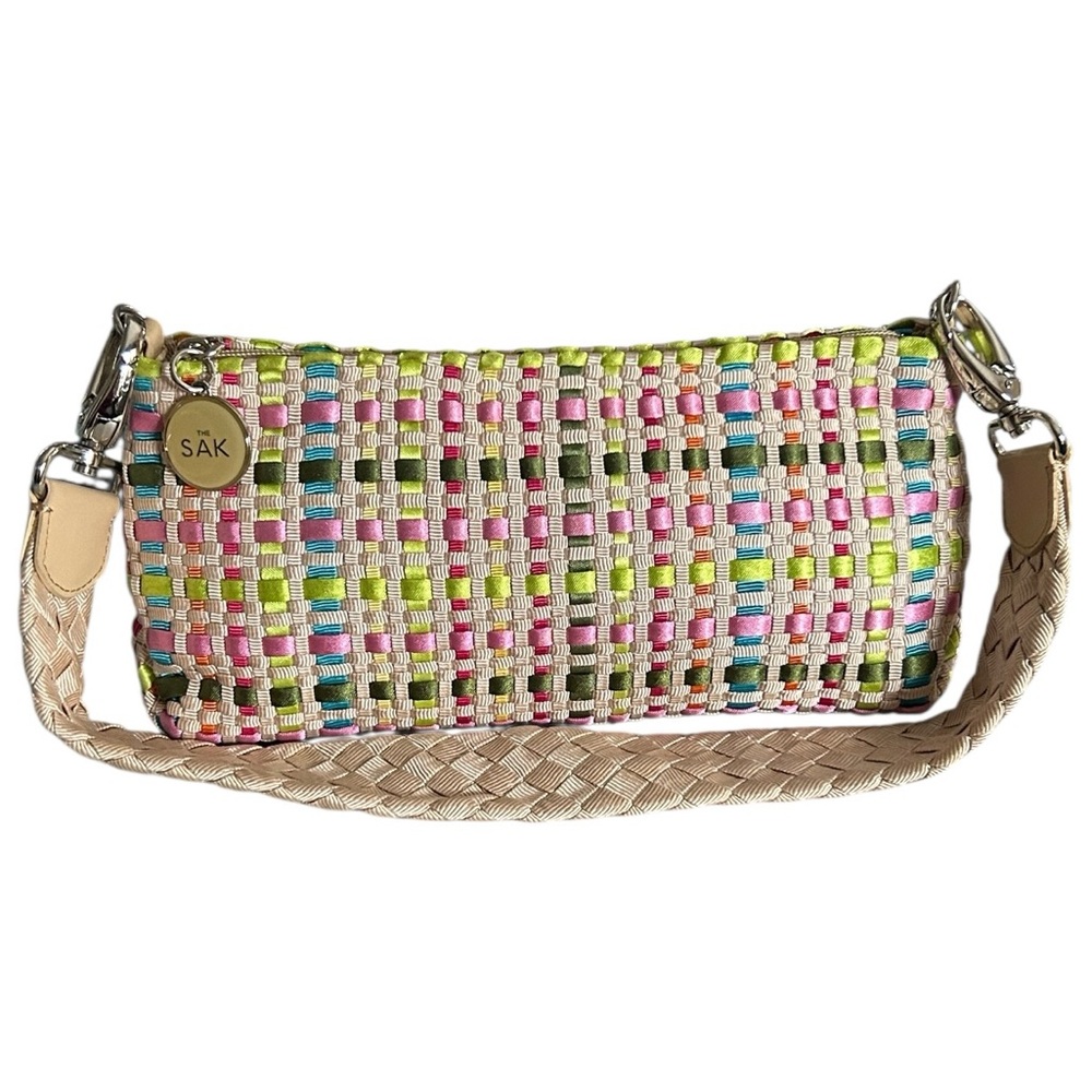 THE SAK Pastel Spring Bouquet Ribbon Basket Weave Clutch Purse Shoulder Strap - Picture 2 of 8